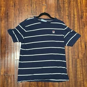 VINTAGE FILA Striped T-Shirt | Blue and White | Medium